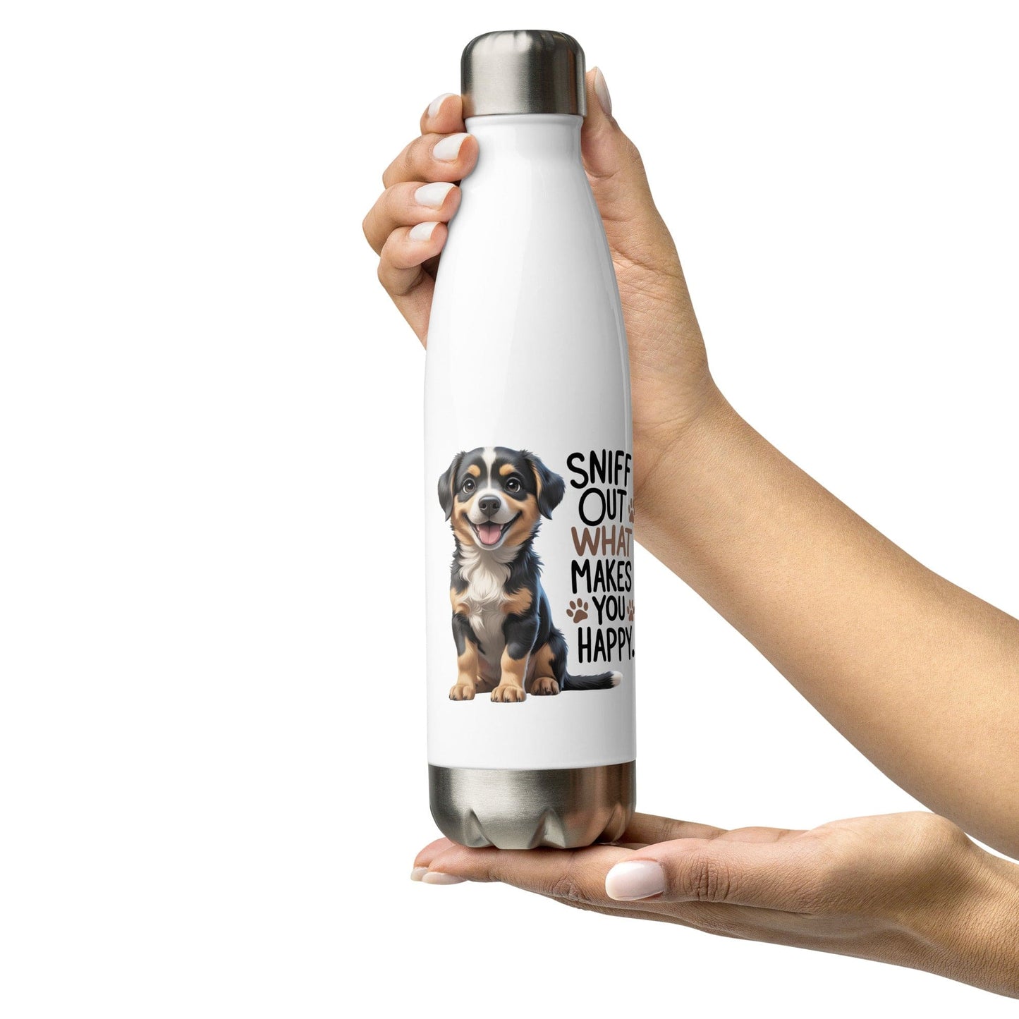 Collections by Moke Water Bottle 17 oz (500 ml) Puppy on Stainless steel water bottle  with "sniff out what makes you happy"