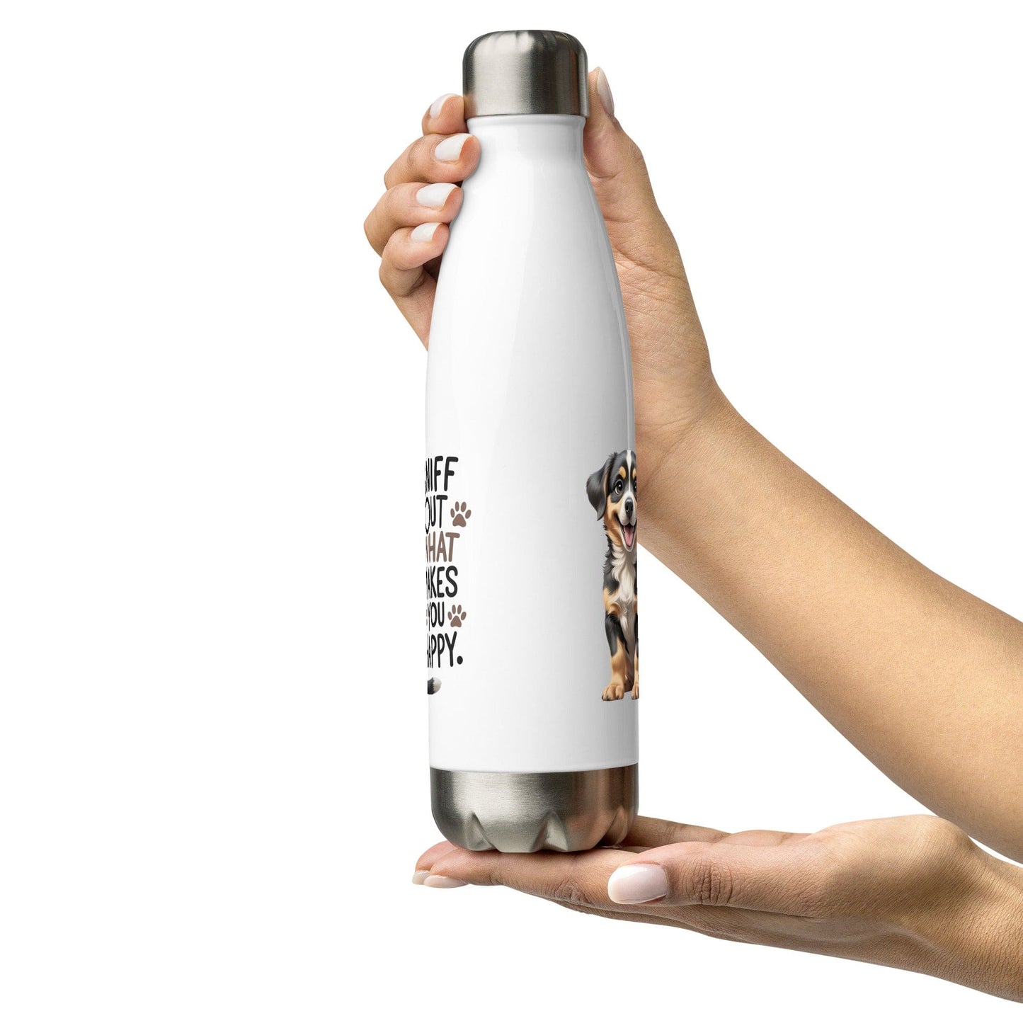 Collections by Moke Water Bottle 17 oz (500 ml) Puppy on Stainless steel water bottle  with "sniff out what makes you happy"
